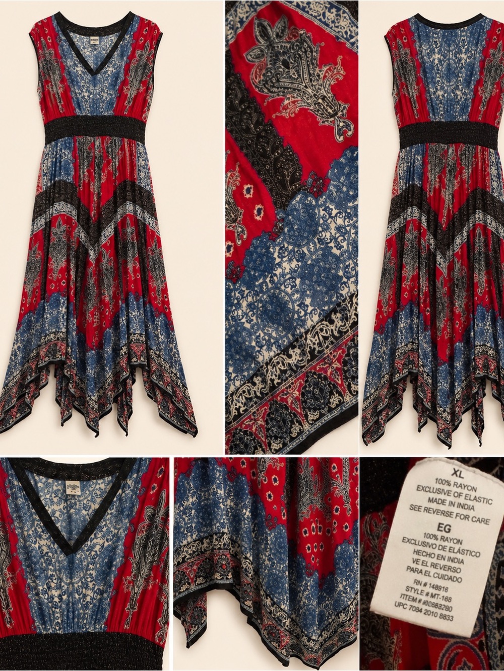 Bila Boho Sleeveless V-Neck Summer Maxi Dress Size XL